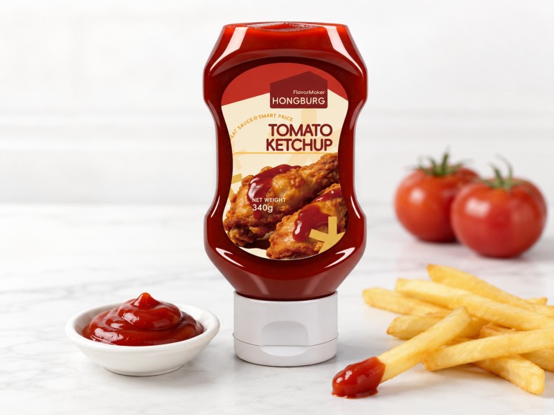 Ketchup de tomate espesso, doce e picante